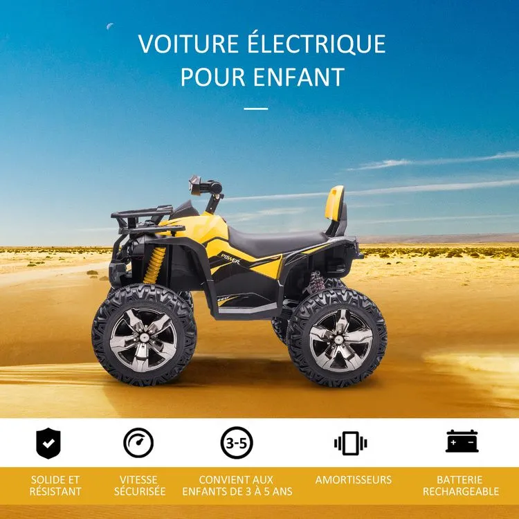 HOMCOM Voiture 4x4 Quad Buggy électrique Enfant 12 V 5 Km/h Max. Effets Lumineux Sonores Selle Avec Dossier Porte-bagage Avant Métal PP Jaune Noir 6 HOMCOM Voiture 4x4 Quad Buggy électrique Enfant 12 V 5 Km/h Max. Effets Lumineux Sonores Selle Avec Dossier Porte-bagage Avant Métal PP Jaune Noir – Image 4