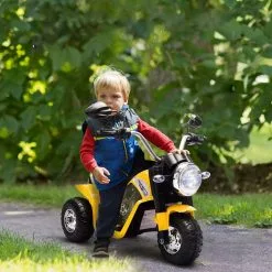 HOMCOM Moto électrique Enfant Chopper Tout-terrain 6 V 20 W Marche AV AR 3 Roues Effets Lumineux Et Sonores Jaune Noir -Jeux d'imitation Soldes B2CD 1860