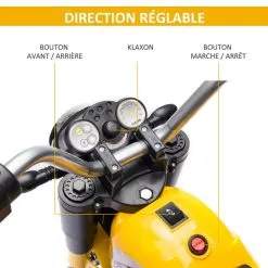 HOMCOM Moto électrique Enfant Chopper Tout-terrain 6 V 20 W Marche AV AR 3 Roues Effets Lumineux Et Sonores Jaune Noir -Jeux d'imitation Soldes B2CD 1862