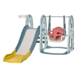 HOMCOM Portique Enfant Toboggan Et Balançoire Avec Panier De Basket-ball Aire De Jeux 3 En 1 Usage Intérieur Et Extérieur Dim. 200 X 150 X 100 Cm
