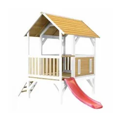 Axi House Maisonnette Akela Brun Blanc Avec Toboggan Rouge