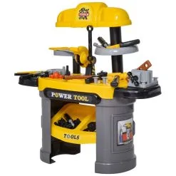 HOMCOM Etabli Et Outils Pour Enfants Jeu D'imitation 64 Accessoires Inclus Jaune Et Gris