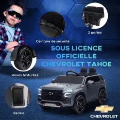 HOMCOM Voiture Véhicule électrique Enfant Chevrolet Tahoe 12 V - V. Max. 3 Km/h - Effets Sonores, Lumineux - Télécommande, Port USB, MP3 - Gris -Jeux d'imitation Soldes B2CD 2035
