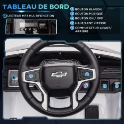 HOMCOM Voiture Véhicule électrique Enfant Chevrolet Tahoe 12 V - V. Max. 3 Km/h - Effets Sonores, Lumineux - Télécommande, Port USB, MP3 - Blanc -Jeux d'imitation Soldes B2CD 2087