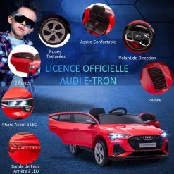 HOMCOM Voiture Véhicule électrique Enfant E-tron Sportback S Line 12 V - V. Max. 8 Km/h - Effets Sonores, Lumineux - Télécommande, Port USB, MP3 - Rouge -Jeux d'imitation Soldes B2CD 2108