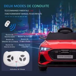 HOMCOM Voiture Véhicule électrique Enfant E-tron Sportback S Line 12 V - V. Max. 8 Km/h - Effets Sonores, Lumineux - Télécommande, Port USB, MP3 - Rouge -Jeux d'imitation Soldes B2CD 2109