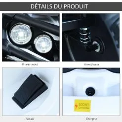 HOMCOM Voiture 4x4 Quad Buggy électrique Enfant 3 à 6 Ans Effets Lumineux Musique V. Max. 3 Km/h Batterie Rechargeable Lecteur MP3 Multifonction Blanc -Jeux d'imitation Soldes B2CD 2160