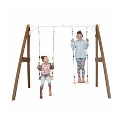 Axi House AXI Portique Double 2 Balancoires En Bois Marron Blanc 160x254x207cm -Jeux d'imitation Soldes B2CD 2205