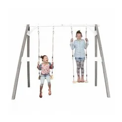 Axi House AXI Portique Double 2 Balancoires En Bois Gris Blanc 160x254x207cm -Jeux d'imitation Soldes B2CD 2273