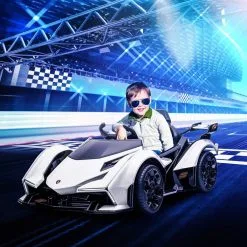 HOMCOM Voiture électrique Enfants De Sport Hypercar Lambo 12 V - V. Max. 5 Km/h Effets Sonores Et Lumineux Télécommande Blanc -Jeux d'imitation Soldes B2CD 2364
