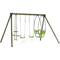 Habitat Et Jardin Portique Bois Nelio - Avec 2 Balançoires , 1 Vis-à-vis Et 1 Nacelle.