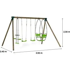 Habitat Et Jardin Portique Bois Nelio - Avec 2 Balançoires , 1 Vis-à-vis Et 1 Nacelle. -Jeux d'imitation Soldes B2CD 2384