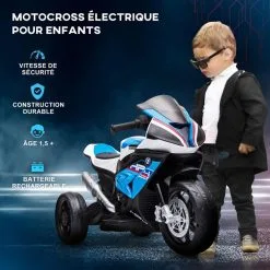 HOMCOM Moto électrique Pour Enfant BMW HP4 Race 3 Roues 6 V 2,5 Km/h Phare Effets Sonores Bleu -Jeux d'imitation Soldes B2CD 2388