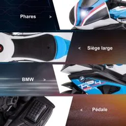 HOMCOM Moto électrique Pour Enfant BMW HP4 Race 3 Roues 6 V 2,5 Km/h Phare Effets Sonores Bleu -Jeux d'imitation Soldes B2CD 2390
