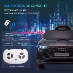 HOMCOM Voiture Véhicule électrique Enfant E-tron Sportback S Line 12 V - V. Max. 8 Km/h - Effets Sonores, Lumineux - Télécommande, Port USB, MP3 - Noir -Jeux d'imitation Soldes B2CD 2402