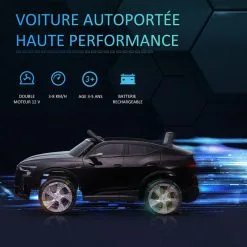 HOMCOM Voiture Véhicule électrique Enfant E-tron Sportback S Line 12 V - V. Max. 8 Km/h - Effets Sonores, Lumineux - Télécommande, Port USB, MP3 - Noir -Jeux d'imitation Soldes B2CD 2403