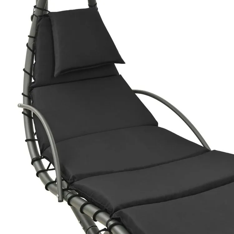 VIDAXL Balancelle De Jardin Noir Et Gris 190x90x200 Cm Tissu 7 VIDAXL Balancelle De Jardin Noir Et Gris 190x90x200 Cm Tissu – Image 5