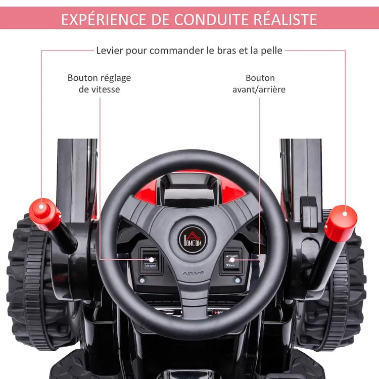 HOMCOM Tracteur électrique Enfant - Tractopelle Enfants 6V - V. Max. 2,5 Km/h - Effets Lumineux Sonores - Pelle Manuelle - Métal PP Noir Rouge 8 HOMCOM Tracteur électrique Enfant - Tractopelle Enfants 6V - V. Max. 2,5 Km/h - Effets Lumineux Sonores - Pelle Manuelle - Métal PP Noir Rouge – Image 6