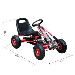 HOMCOM Vélo Et Véhicule Pour Enfants Kart à Pédales Siège Réglable, Roues Gonflables Et Frein à Main Acier Plastique Rouge Et Noir -Jeux d'imitation Soldes B2CD 2455