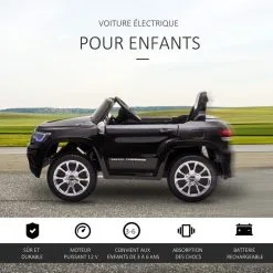 HOMCOM Voiture Véhicule électrique Enfant 12 V - Télécommande Parentale Fournie - V. Max. 3 Km/h - Effets Sonores, Lumineux - Jeep Grand Cherokee Noir -Jeux d'imitation Soldes B2CD 2533