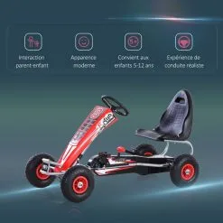 HOMCOM Kart à Pédales Go-Kart Enfants 129L X 59l X 70H Cm Ø Roues 26 Cm Siège Ergonomique Rouge -Jeux d'imitation Soldes B2CD 2580