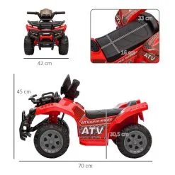 HOMCOM Quad Buggy Voiture électrique Enfant 18-36 Mois 6 V 2 Km/h Max. Effet Lumineux Métal PP Rouge -Jeux d'imitation Soldes B2CD 2612