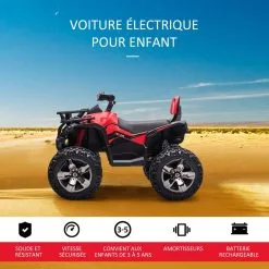 HOMCOM Voiture 4x4 Quad Buggy électrique Enfant 12 V 5 Km/h Max. Effets Lumineux Sonores Selle Avec Dossier Porte-bagage Avant Métal PP Rouge Noir -Jeux d'imitation Soldes B2CD 2625