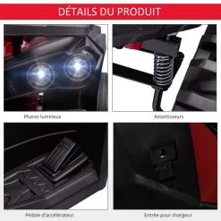 HOMCOM Voiture 4x4 Quad Buggy électrique Enfant 12 V 5 Km/h Max. Effets Lumineux Sonores Selle Avec Dossier Porte-bagage Avant Métal PP Rouge Noir -Jeux d'imitation Soldes B2CD 2626
