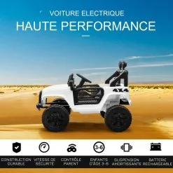 HOMCOM Voiture 4x4 électrique Enfant Moteur 2 X 35 W 5 Km/h Max. Télécommande Incluse Effets Lumineux Sonore Lecteur MP3 USB Blanc -Jeux d'imitation Soldes B2CD 2648