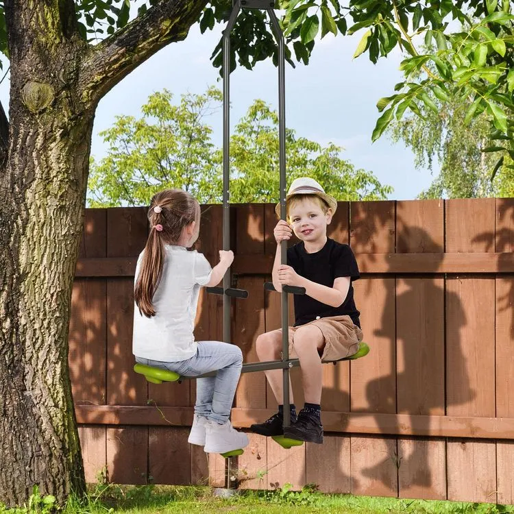 OUTSUNNY Balançoire Agrès Face à Face Enfant 3 à 6 Ans - Selles Larges, Guidon, Repose-pied - Gris Vert 4 OUTSUNNY Balançoire Agrès Face à Face Enfant 3 à 6 Ans - Selles Larges, Guidon, Repose-pied - Gris Vert – Image 2