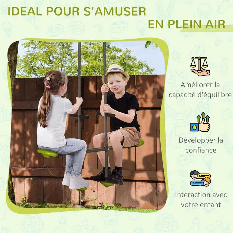 OUTSUNNY Balançoire Agrès Face à Face Enfant 3 à 6 Ans - Selles Larges, Guidon, Repose-pied - Gris Vert 6 OUTSUNNY Balançoire Agrès Face à Face Enfant 3 à 6 Ans - Selles Larges, Guidon, Repose-pied - Gris Vert – Image 4