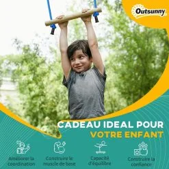 OUTSUNNY Parcours D'obstacles Ninja Enfant - 30 Accessoires, 10 M De Slackline - Sac De Transport - Bleu Rouge -Jeux d'imitation Soldes B2CD 2745