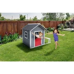 Habitat Et Jardin Maisonnette Dora - 170.5 X 138 X 132 Cm - Gris/Rouge -Jeux d'imitation Soldes B2CD 2799