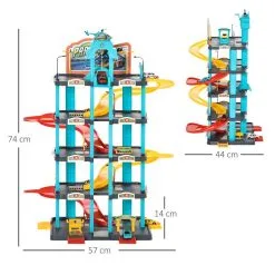 HOMCOM Garage Parking Voitures Enfant - 5 Niveaux, 4 Voitures, 1 Hélicoptère - Ascenseur Manuel, Station-service, Pont élévateur - PP ABS Bleu Rouge Jaune -Jeux d'imitation Soldes B2CD 3968