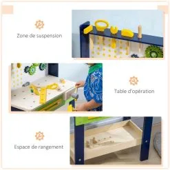 HOMCOM Etabli Et Outils Pour Enfant - Jeu D'imitation Bricolage - Nombreux Accessoires 31 Pièces & Outils Variés - MDF Gris Bois Pin -Jeux d'imitation Soldes B2CD 570