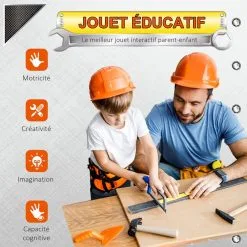 HOMCOM Etabli Et Outils Pour Enfant - Jeu D'imitation Bricolage - Nombreux Accessoires Plus De 79 Pièces & Outils Variés - PP Noir Gris -Jeux d'imitation Soldes B2CD 761