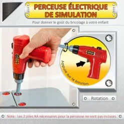 HOMCOM Etabli Et Outils Pour Enfant - Jeu D'imitation Bricolage - Nombreux Accessoires Plus De 79 Pièces & Outils Variés - PP Noir Gris -Jeux d'imitation Soldes B2CD 762