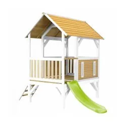 Axi House Maisonnette Akela Brun Blanc Avec Toboggan Vert Citron