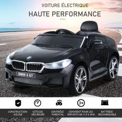 HOMCOM Voiture électrique Enfants 6 V 3 Km/h Max. Effets Sonores Et Lumineux Télécommande Incluse Noir BMW 6 GT -Jeux d'imitation Soldes B2CD 916