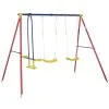 OUTSUNNY Balançoire 3 Agrès Portique Avec 2 Balançoires Et Face à Face Dim. 2,9L X 1,8l X 1,96H M Métal époxy Anticorrosion PE Rouge Bleu Jaune -Jeux d'imitation Soldes B2CD 965