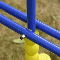 OUTSUNNY Balançoire 3 Agrès Portique Avec 2 Balançoires Et Face à Face Dim. 2,9L X 1,8l X 1,96H M Métal époxy Anticorrosion PE Rouge Bleu Jaune -Jeux d'imitation Soldes B2CD 968